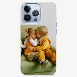  iPhone 13 Pro Hard Personalised Case with a picture of 2 children hugging.