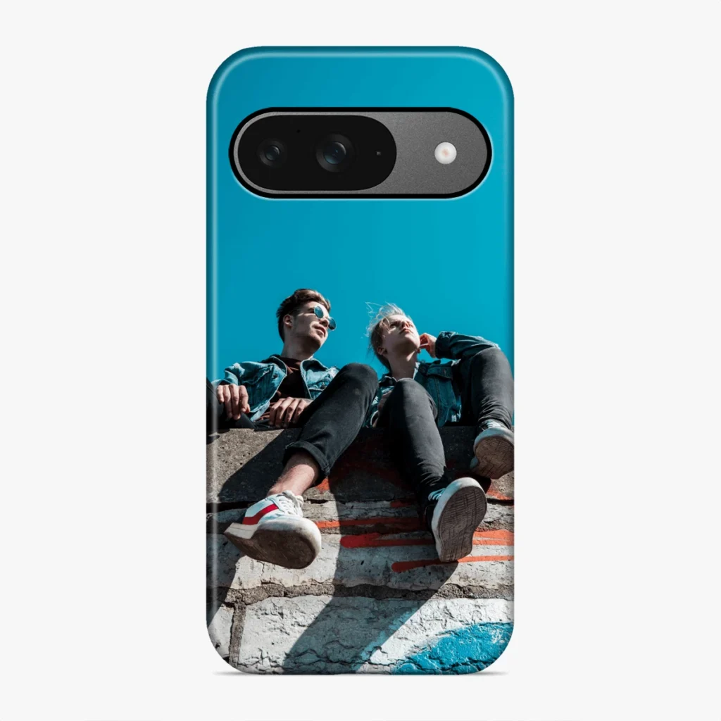Google Pixel 5 personalised hard case with photo of a little girl on someones shoulders.
